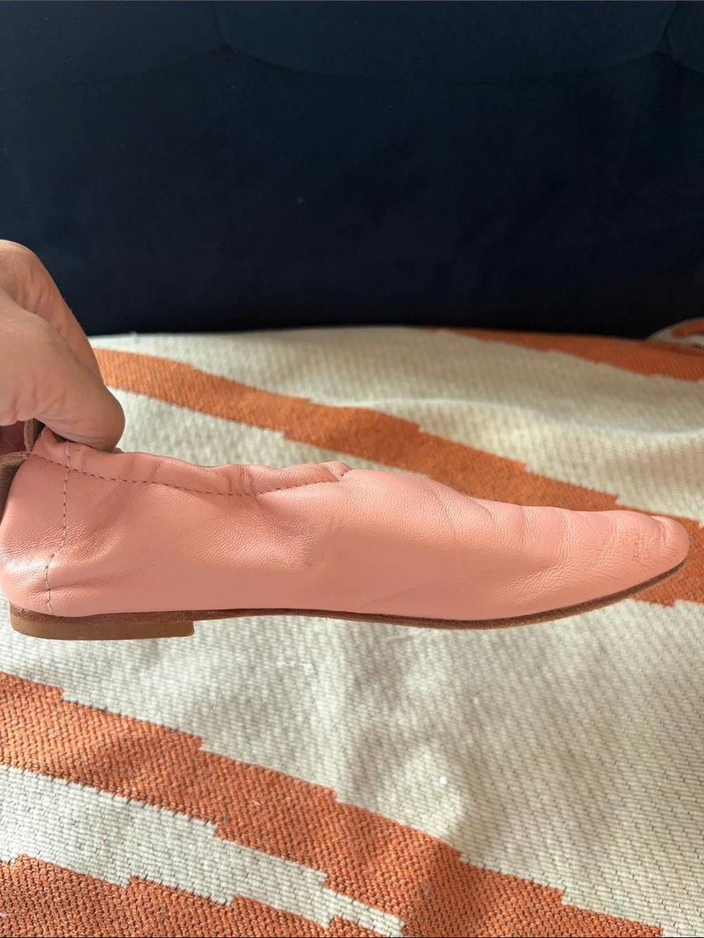 Zara Peach Leather Slip-On Ballet Flats